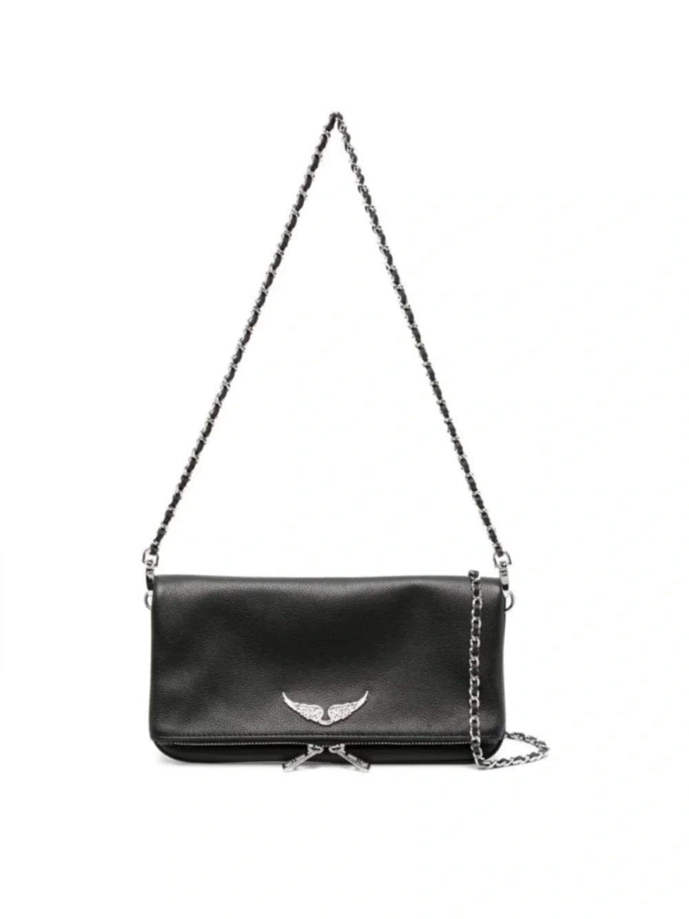 Zadig & Voltaire Black Leather Chain Crossbody with Silver Wing Emblem - Picture 3 of 15